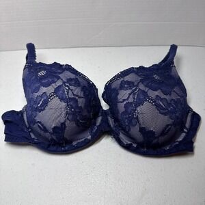 Victoria's Secret Body By Victoria Lined Demi Bra 36D Navy Blue Lingerie VS EUC